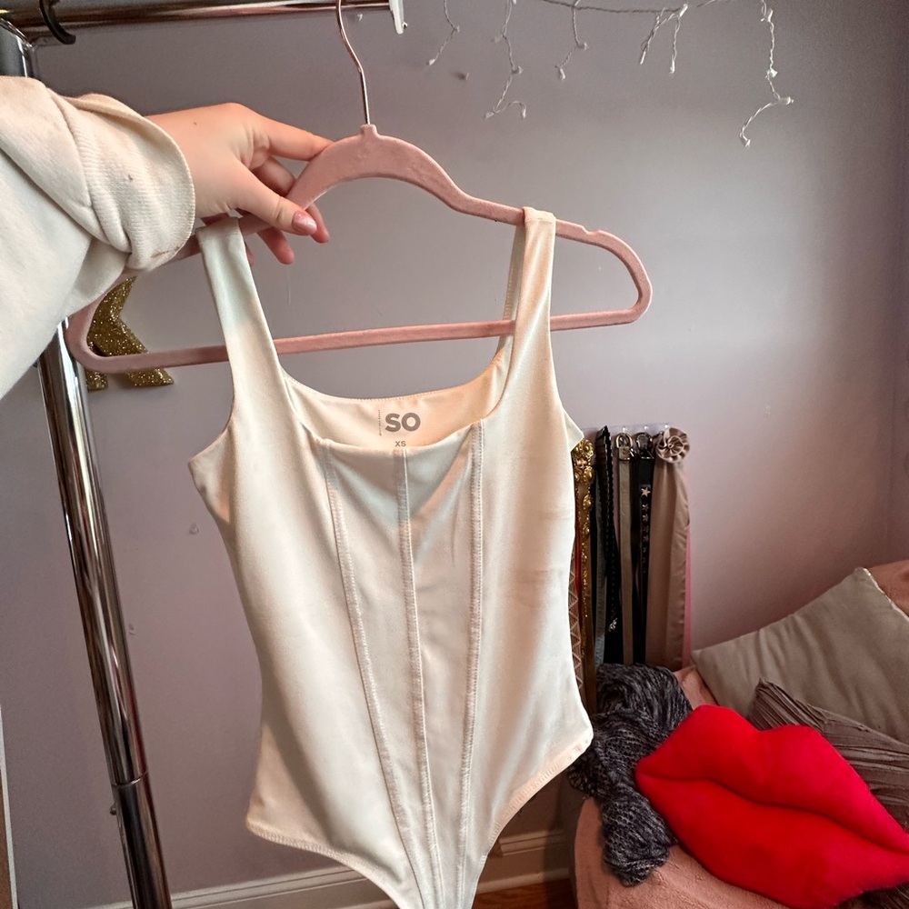SO Cream Sleeveless Bodysuit with Fitted Bustier Style